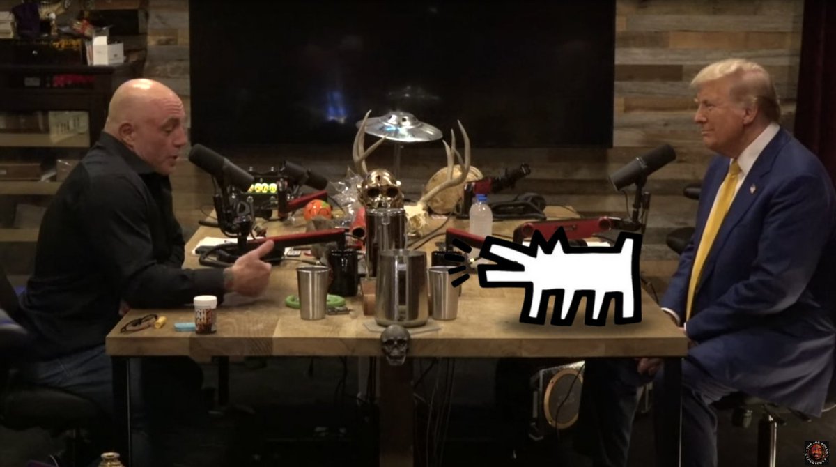 Traditionally used by artists to represent loyalty, companionship and obedience.  Kieth Haring, subverts the symbol of the dog to remind viewers to think critically about those who shout the loudest.