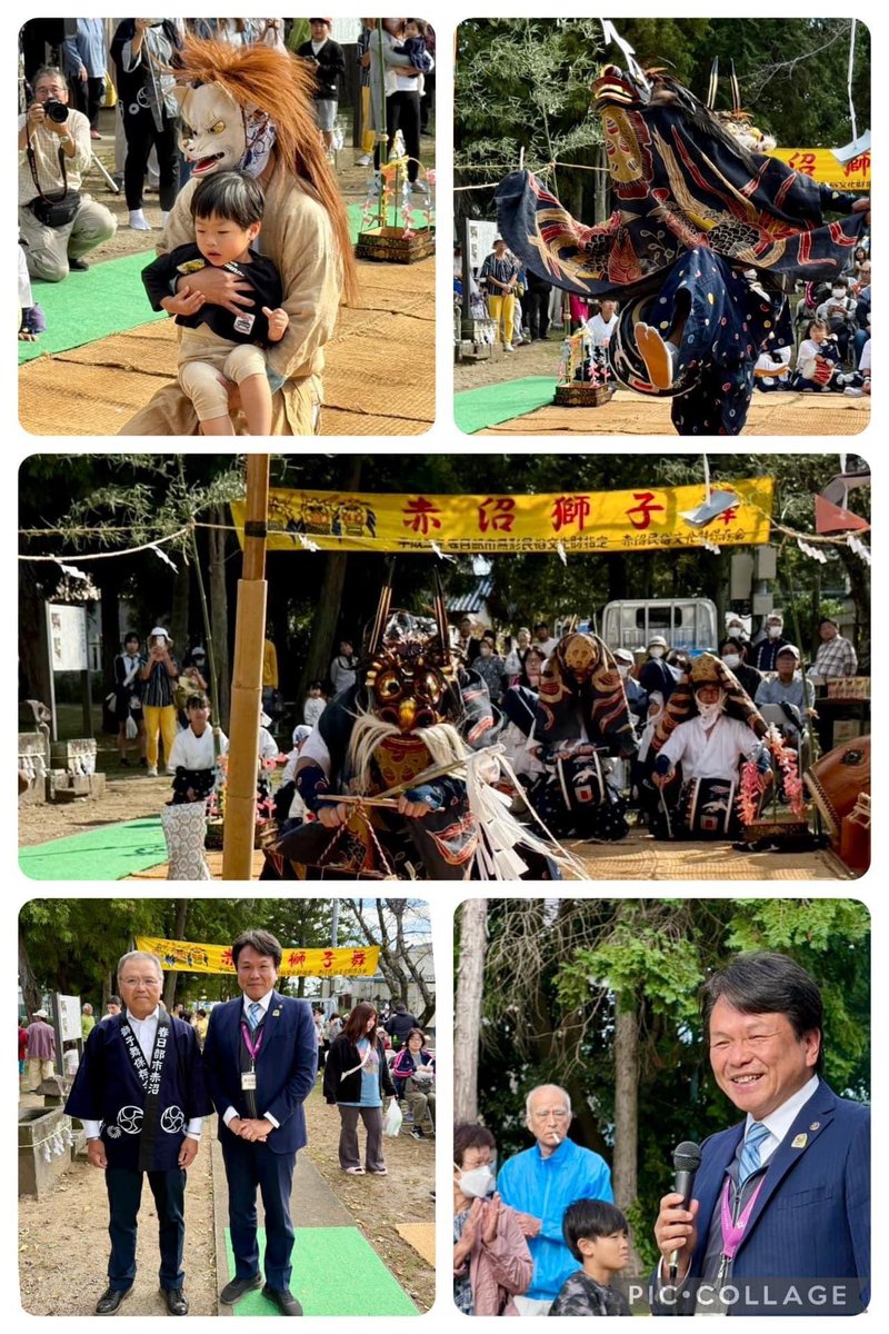 iwayak's tweet photo. #赤沼獅子舞
女獅子、中獅子、太夫獅子の舞いの後に、きつね踊りがありました。攫われた子は、泣いてましたが、元気に育つそうです。

#武里みどり住宅自治会 秋まつり
到着が、ちょうど芸能（歌）が始まる前でしたので、挨拶後、前座で歌わせていただきました。

#かすかべプラスワン https://t.co/RxQ06tnnZr