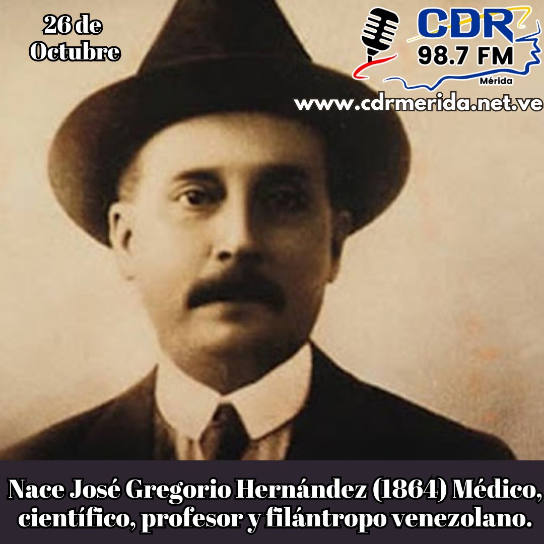 El Dr. José Gregorio Hernández nació en Isnotú, Estado Trujillo, el #26octubre 1864. Fue un médico venezolano, a quien se le atribuyen dotes de santidad, actualmente es venerado por conceder favores y milagros, según la creencia popular. Conocido como el Medico de los Pobres.
