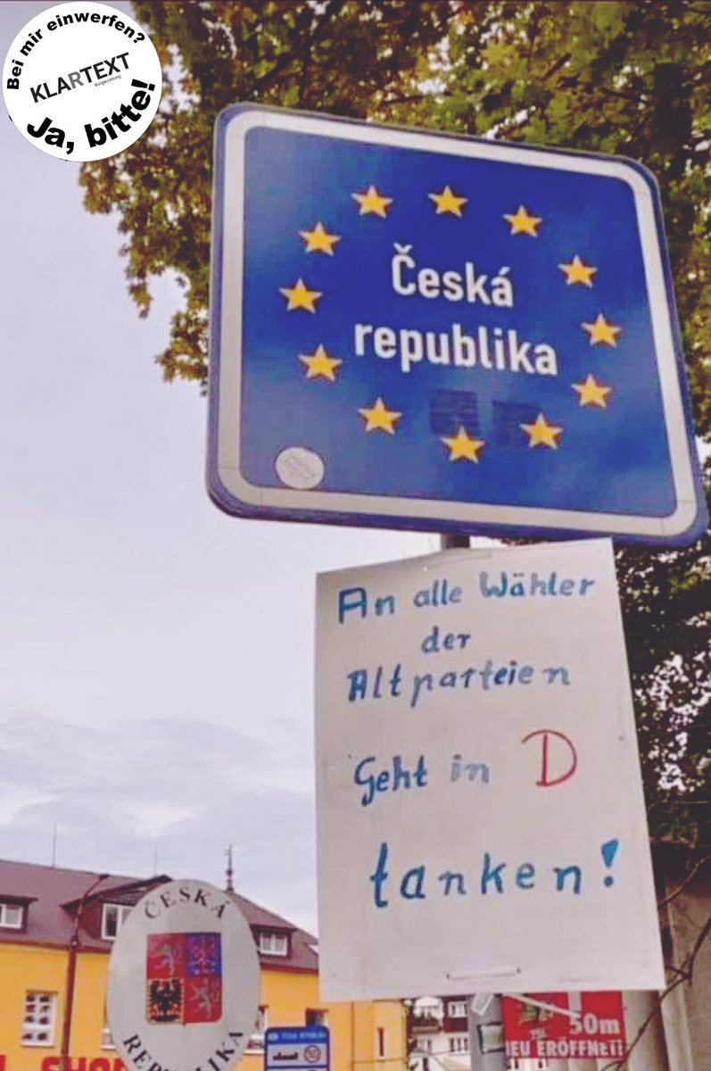 KlartextRM's tweet photo. An der Tschechischen Grenze...
#Wähler der #Altparteien genießen bitte noch die Spritpreise der BRD und gehen nicht #Fremdtanken in der #Tschechei. 😅
https://t.co/VsrN4xda2x https://t.co/z95fz2jlvL