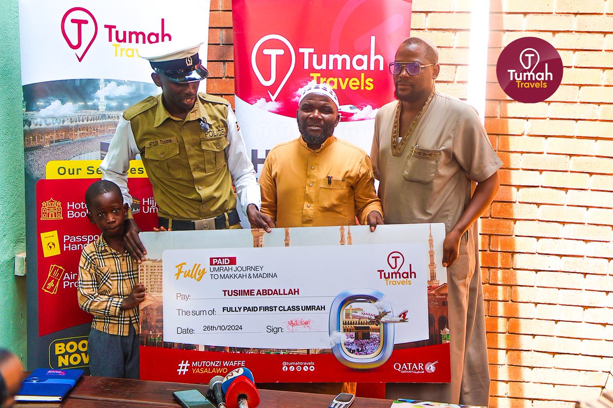 TumahTravels's tweet photo. We are profoundly humbled to present to Mr. Tusiime Abdullah a sacred trip of Umrah in Makka and Madina having been identified for his exceptional and tremendous work as a traffic officer attached to Kira road Police station @GabrielBuule @MODVA_UPDF   @GovUganda @Ugandapolice1 https://t.co/HOPwmaIe8U