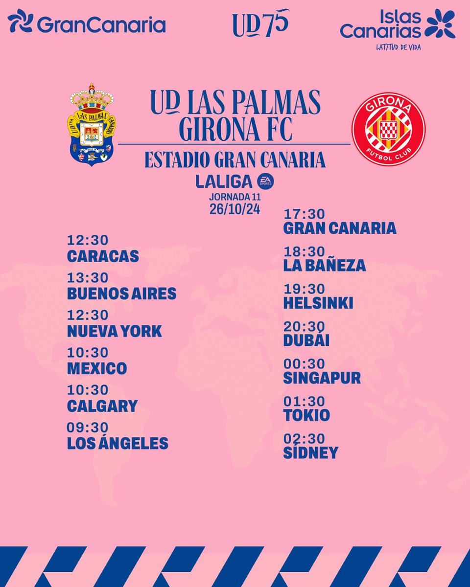 ⚽️ مباراة اليوم

🆚 <a href="/GironaFC_Arab/">نادي جيرونا</a> 🔥
🏆الجولة الحادية عشرة من <a href="/LaLigaArab/">LALIGA</a> 🔝
🏟 ملعب غران كناريا
⏰ الساعة 19:30 بتوقيت مكة المكرمة 🕋 

تابعنا أينما ماكنت 🌍

#LasPalmasGirona  
#PíoPío | #75AniversarioUD
#قوتنا_في_اتحادنا | #لاس_بالماس 💛💙