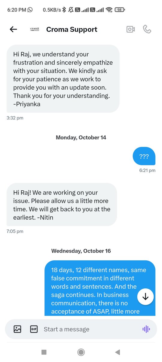 R_A_J1983's tweet photo. @CromaSupport Only false commitments https://t.co/YnvntGxxi4
