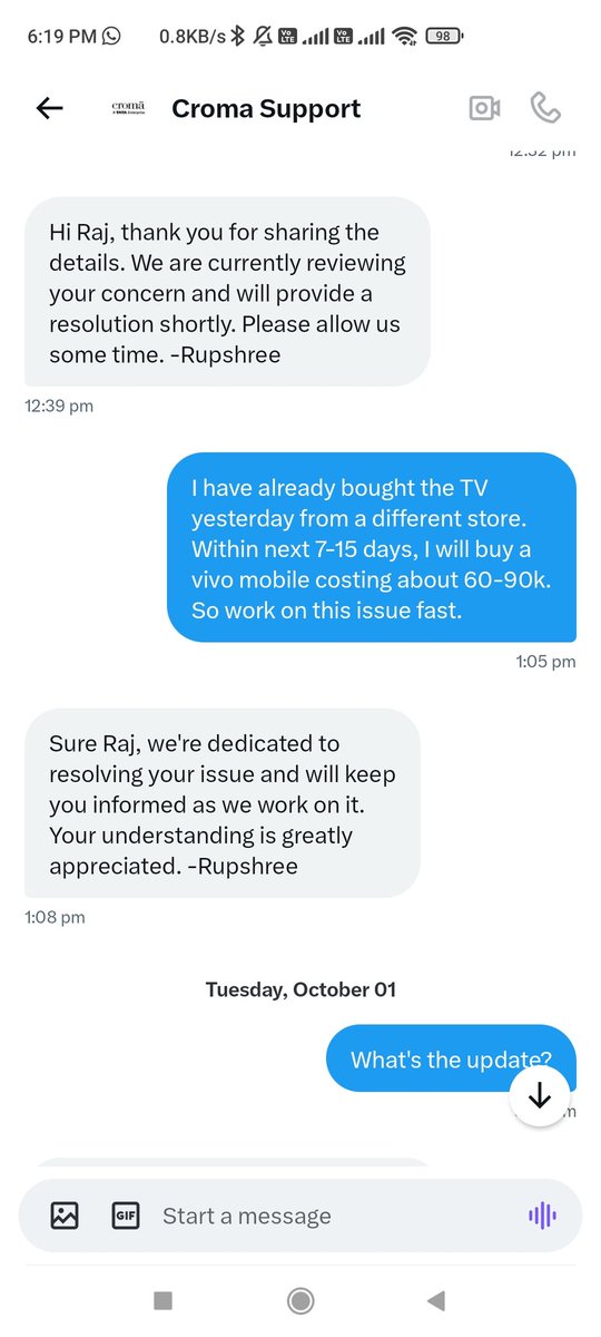 R_A_J1983's tweet photo. @CromaSupport False commitments by Croma for a month https://t.co/Fu9LLUKuZ8