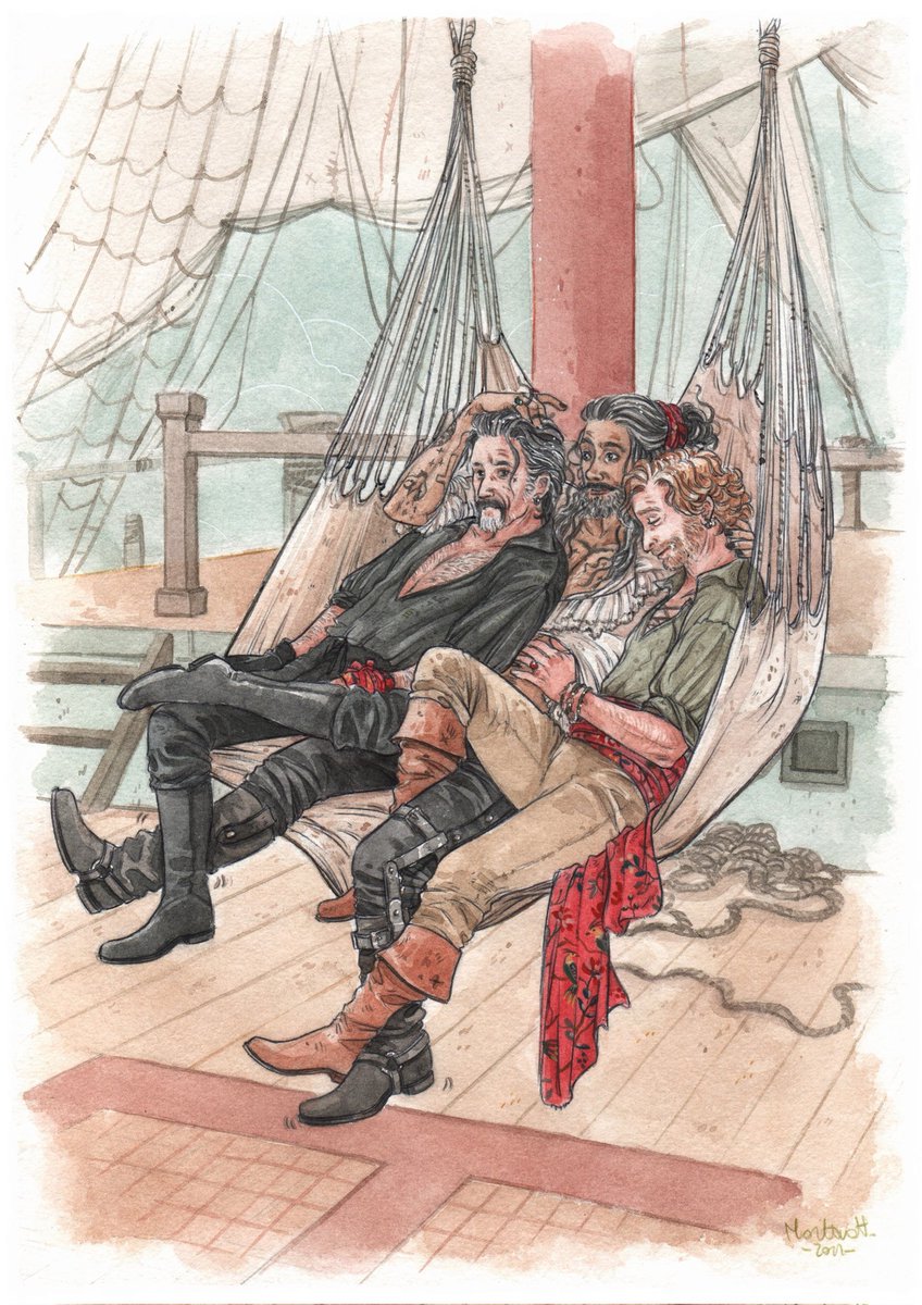 What if the depression robe was unstitched and used to create 3 different accessories so that each of them can have a part of it? 
This was my very first #steddyhands art :") happy #steddyhandsweek friends! >:D 💜
#OFMDfanart 
#steddyhands