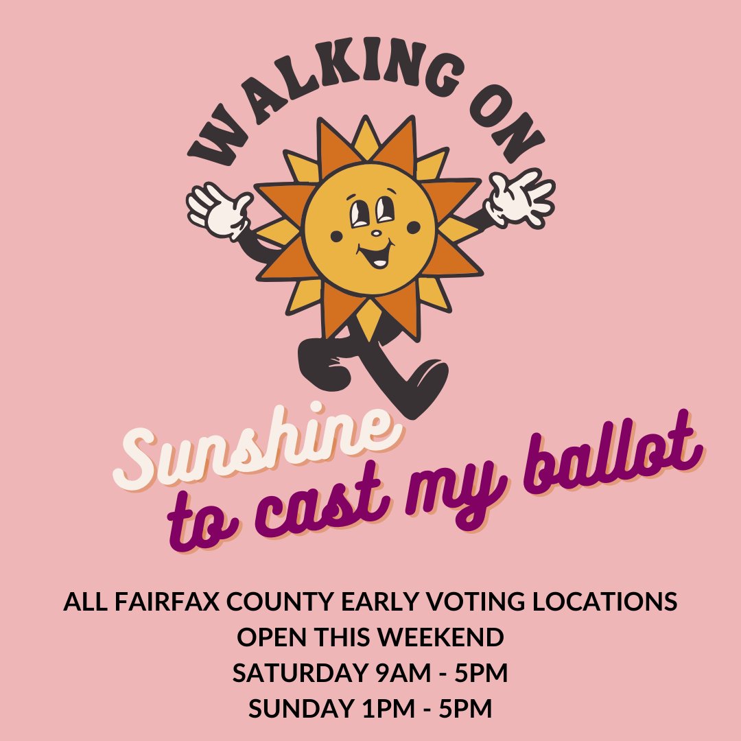It's a perfect Fall weekend. Sunny. Highs in the 60's. The Polls are open Saturday and Sunday. Want to know wait times? Head to this link and scroll all the way to the bottom for live updated information. 
fairfaxcounty.gov/elections/earl…
#LWV #EmpoweringVoters #Election24 #fairfax