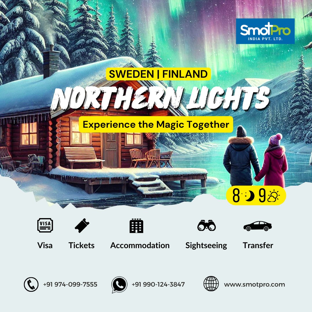 smotproindia's tweet photo. Experience The Northern Lights Magic Together! 

Visit https://t.co/jCGtyWFe3H
Call us: +91-947-099-7555
Watsapp: +91-990-124-3847

#Norway #Sweden #Finland #couplegoals #Travel #dreamdestination #TravelWithUs #toursandtravel #smotproindia #smotpro #india #consultants #protips https://t.co/T1d4vAQrsc