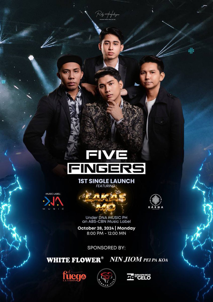Come join us for our 1st single launch under DNA music Ph an ABS-CBN Music Label on October 28, 2024 at Karma Lounge, Tomas Morato. This momentous occasion is brought to you by Whiteflower, Nin Jiom Pei Pa Koa, Mangan-Tila Restaurant, El Fuego La Union, Graphics by Gelo.