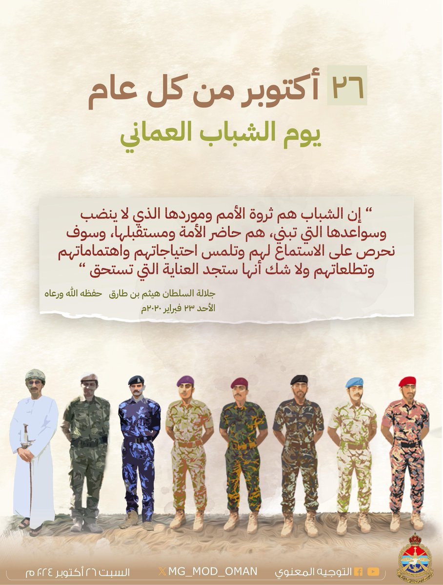 MG_MOD_OMAN's tweet photo. ٢٦ أكتوبر من كل عام
#يوم_الشباب_العُماني https://t.co/Hkb382EYxR