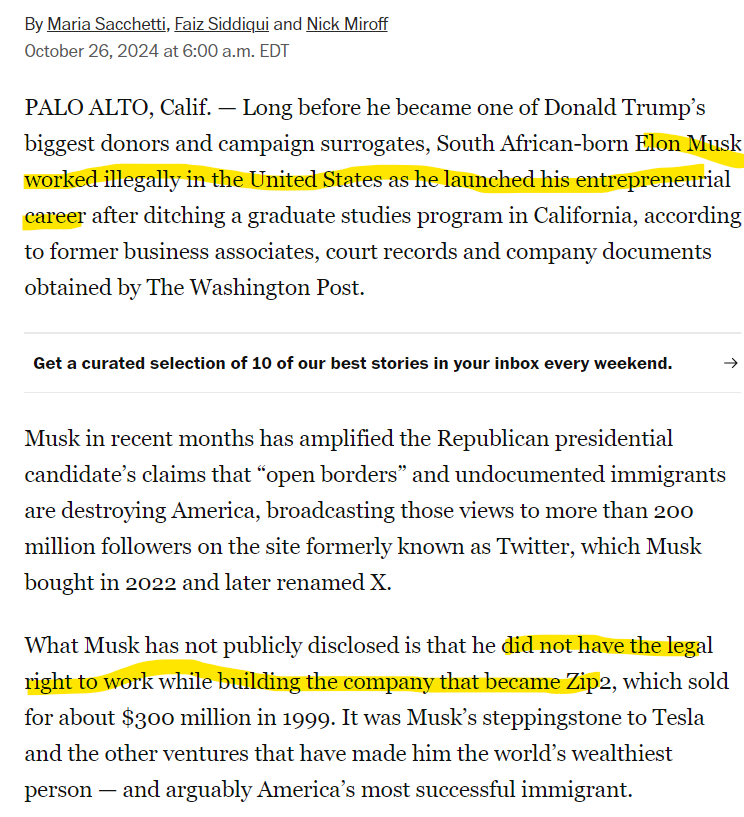 AaronBlake's tweet photo. Elon Musk: Former undocumented worker

Great reporting from my great Washington Post colleagues, @mariasacchetti, @faizsays and @NickMiroff https://t.co/RDwMMr5rWG