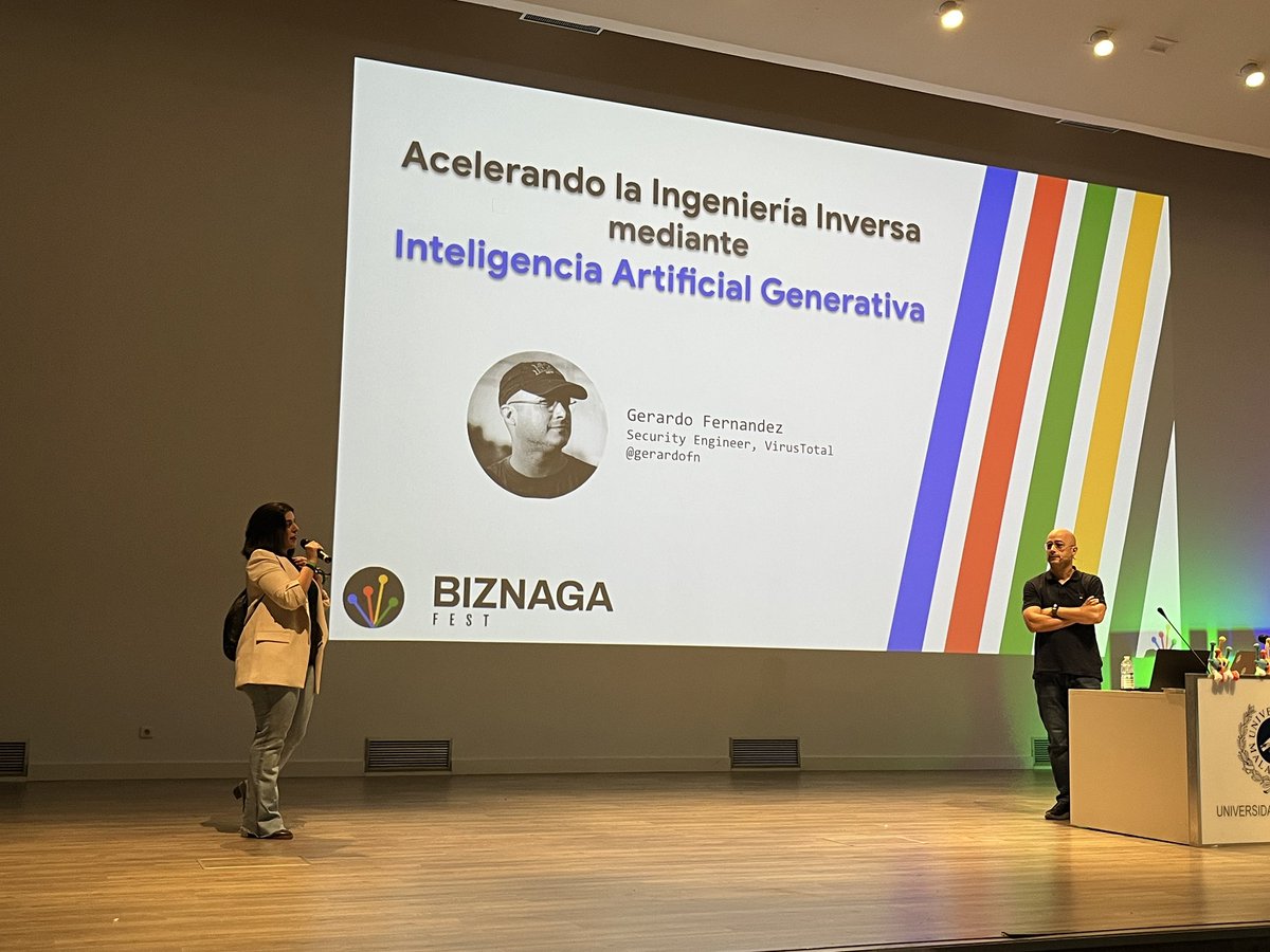 Isaac Agudo (@isaac_agudo) on Twitter photo <a href="/cadirneca/">Ana Nieto</a> presentando a <a href="/gerardofn/">Gerardo Fdez.</a> en <a href="/BiznagaFest/">BiznagaFest</a> , un lujo! #biznagafest24 #ciberseguridad #malware #ia <a href="/cadirneca/">Ana Nieto</a> presentando a <a href="/gerardofn/">Gerardo Fdez.</a> en <a href="/BiznagaFest/">BiznagaFest</a> , un lujo! #biznagafest24 #ciberseguridad #malware #ia