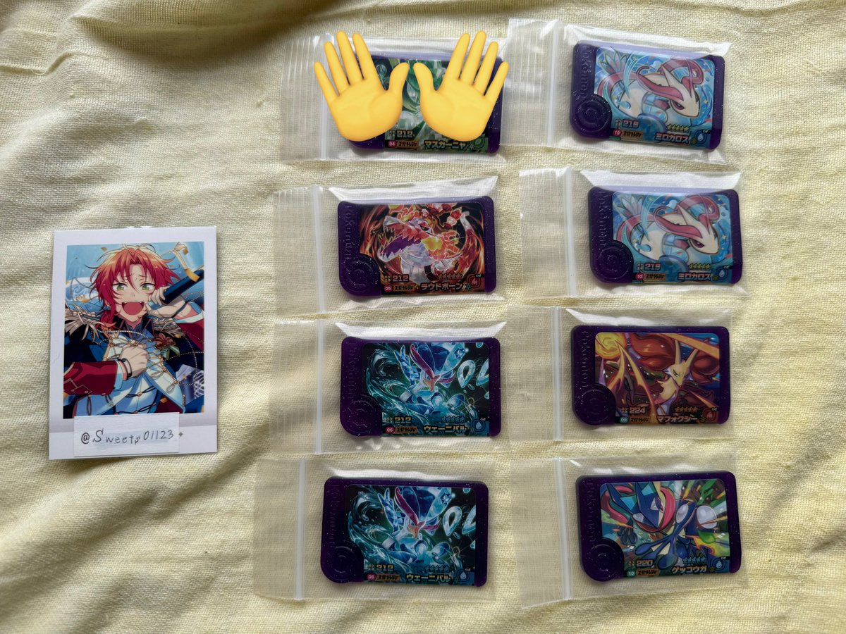 Sweets01123's tweet photo. 【交換】ポケモンフレンダ

譲:ラウドボーン･ウェーニバル･ミロカロス・マフォクシー・ゲッコウガ

求:デカヌチャン・ミミッキュ・ソウブレイズ(各1)

獲得後ケースに入れて、帰宅後に画像のスリーブに保管してあります。↓ https://t.co/80ZcB0qsVP