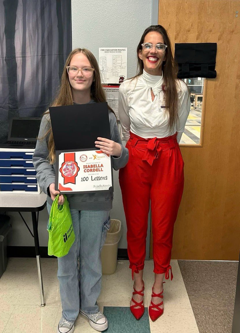 lauriegomezzz's tweet photo. What a honor to recognize and celebrate Isabella Cordell for her efforts and success! She is the first middle school student to complete 100 Imagine Math lessons!! ❤️🖤
#bakerbroncs
@CCISD
@BmsCcisd https://t.co/JXBXx4xJc0