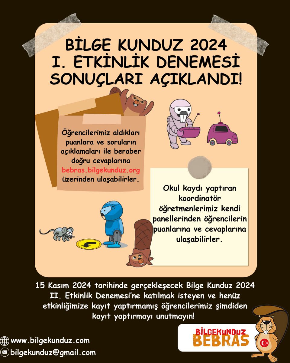 🎉 Bilge Kunduz 2024 I. Etkinlik Denemesi Sonuçları Açıklandı! 🎉

Katılan tüm öğrencilerimizi tebrik ederiz! 👏👏

📅 Son kayıt tarihi: 22 Kasım 2024

Detaylı bilgi için bize ulaşabilirsiniz!