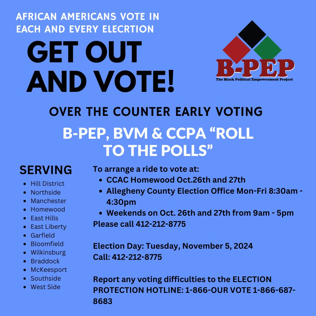 tmagpa20's tweet photo. Every vote matters! 🗳️ Let’s make our voices heard in every election. Join B-PEP and partners as we empower our communities to get out and vote. Together, we can ensure every African American has the chance to shape our future. Let’s roll to the polls! https://t.co/BpVAnzuMMA