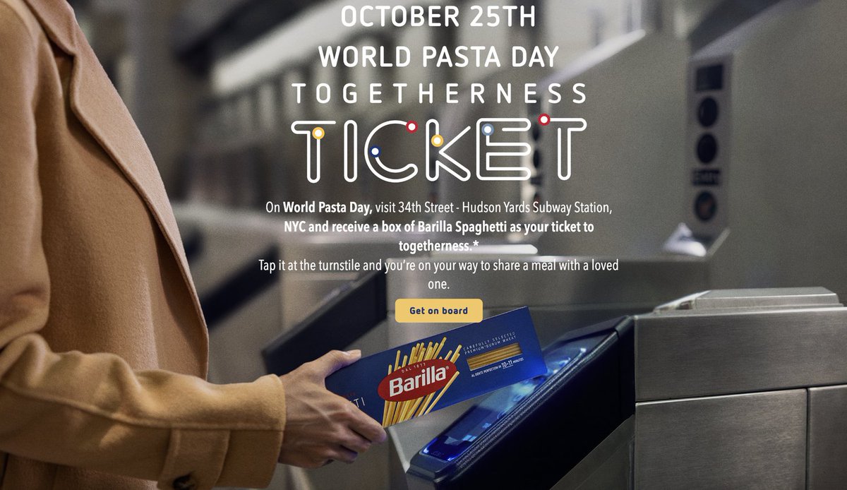 CubicTS's tweet image. Who said #pasta is just for eating? 🍝 Barilla pasta&apos;s newest function as an #OMNY transit ticket powered by Cubic 😎. This isn&apos;t an April Fool&apos;s joke. When #CreativityMeetsTechnology, innovation is taking a tasty twist! P.C. Owner @barillagroup #NewYork hubs.ly/Q02VWPHm0