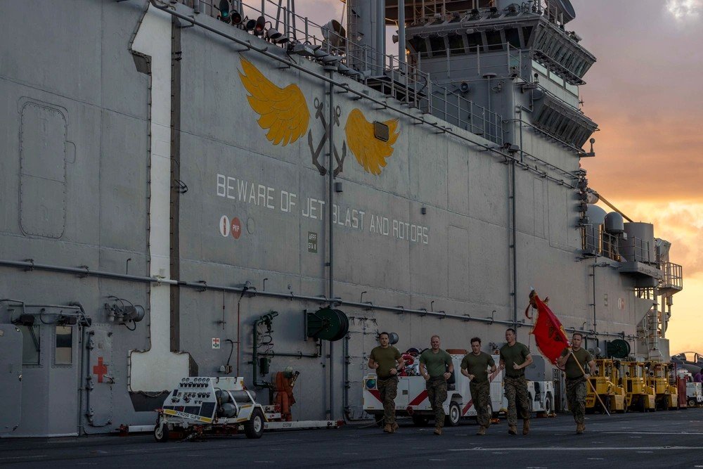 iimefmarines's tweet image. U.S. Marines with Battalion Landing Team 1/8 conduct a memorial run in #remembrance of the 1983 Marine barracks bombing in Beirut, Lebanon, aboard the #amphibious assault ship USS Wasp (LHD 1) while underway in the Mediterranean Sea. 

📸 Lance Cpl. John Allen 

@The24MEU | @USMC