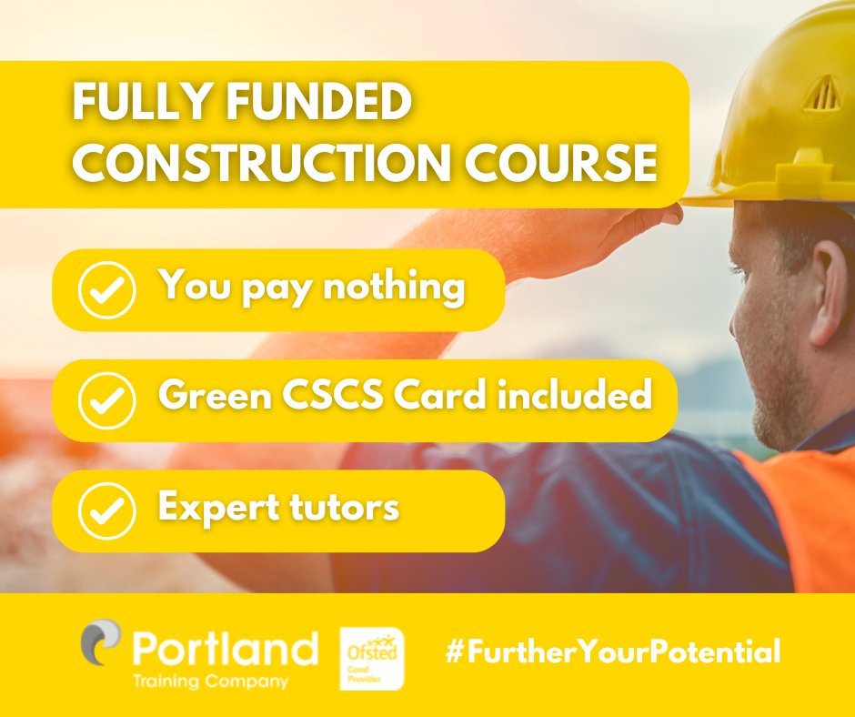 PortlandTrainCo's tweet image. Thinking about changing your career?

Take a look at our fully funded construction course designed to build your knowledge and skills to work in the field and get your Green CSCS card free of charge!

Find out more through the link below 👇

bit.ly/3Q94vHx

#CSCSCards
