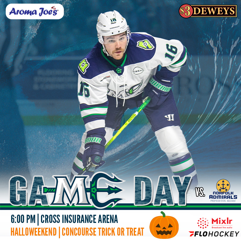 Maine Mariners (@marinersofmaine) on Twitter photo It's a Halloweekend GAME DAY vs. <a href="/NorfolkAdmirals/">Norfolk Admirals</a>!
📍 <a href="/CrossArena/">Cross Arena-Portland</a>
🏒 6:00 PM (5:00 doors)
🎟️ bit.ly/4eWJR8G
📺 flosports.link/3AVKVKW
📻 MarinersOfMaine.com/listen
#TurnTheTide It's a Halloweekend GAME DAY vs. <a href="/NorfolkAdmirals/">Norfolk Admirals</a>!
📍 <a href="/CrossArena/">Cross Arena-Portland</a>
🏒 6:00 PM (5:00 doors)
🎟️ bit.ly/4eWJR8G
📺 flosports.link/3AVKVKW
📻 MarinersOfMaine.com/listen
#TurnTheTide