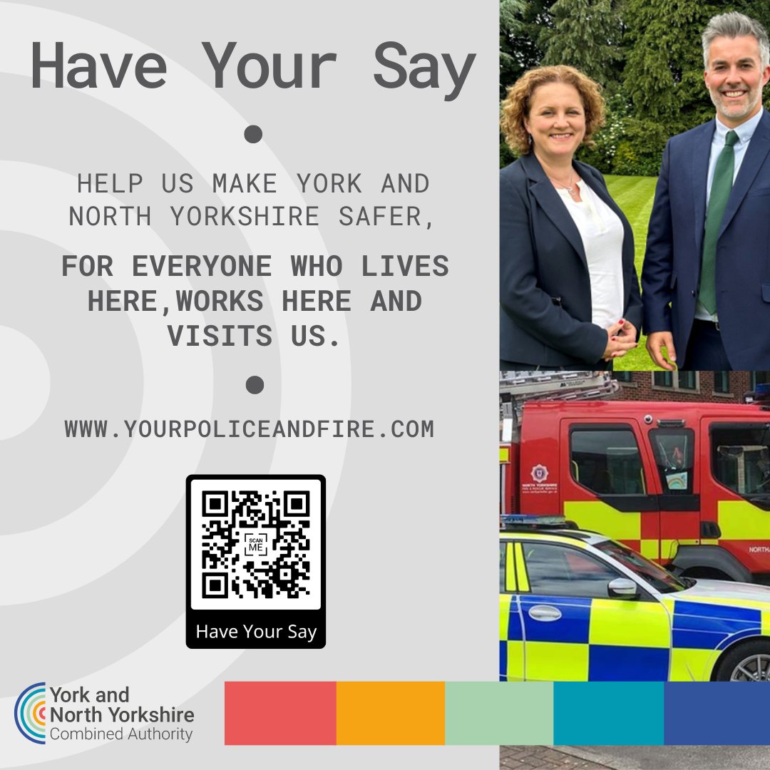 #HaveYourSay on local POLICE &amp; FIRE priorities at YourPoliceandFire.com
Help make York &amp; North Yorkshire safer for everyone who lives here, works here &amp; visits us.  
<a href="/YNYMayor/">Mayor of York and North Yorkshire, David Skaith</a> <a href="/YNYDepMayorPFC/">York & North Yorkshire DMPFCC</a> are setting the priorities for <a href="/NYorksPolice/">North Yorkshire Police</a> <a href="/NorthYorksFire/">North Yorkshire Fire & Rescue Service</a> &amp; asking for your views