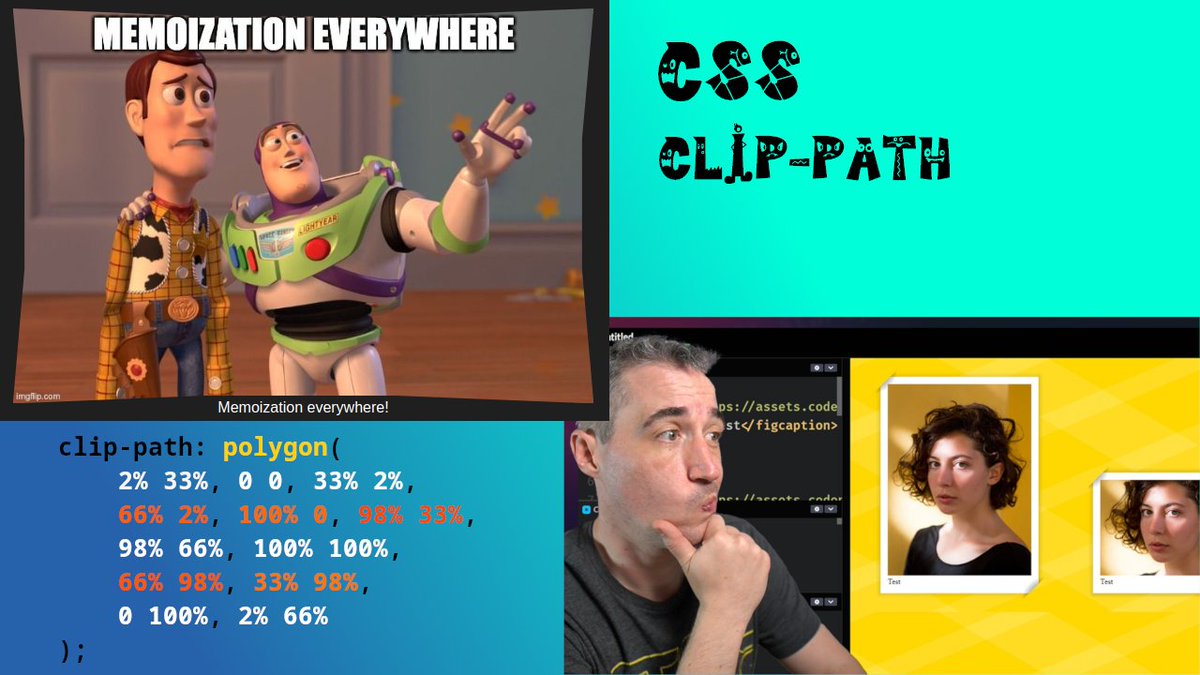 kasir_barati's tweet image. A big thanks to @KevinJPowell for his youtube video about css and clip-path. I used it here in this codesandbox when I put together a bunch of examples for ReactJS memoization: codesandbox.io/p/sandbox/conf…
youtube.com/watch?v=3T-RET…
Oh, BTW I am #opentowork, so contact me anytime.