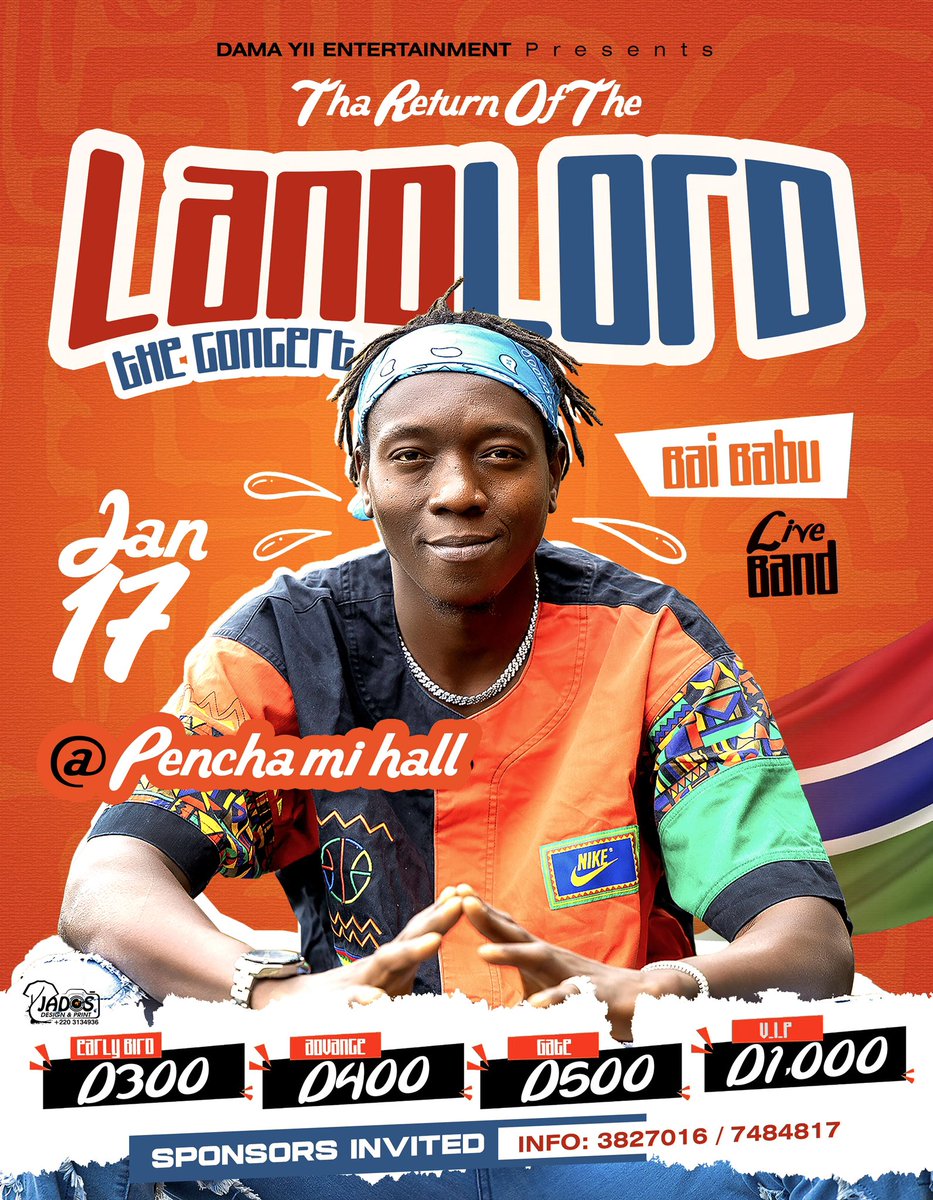 BaiBabu_'s tweet photo. It’s Official💯 Let’s Go Gambia 🇬🇲 January 17th Live At Pencha Mi Hall(Paradise Suites Hotel) #LandLord #DYE #BaiBabu https://t.co/Y3a90cAQL7
