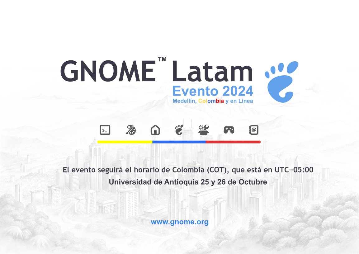 Quedan pocos minutos para GNOME Latam 2024!

¡No pierdas la oportunidad de ser parte de este evento que une a la comunidad <a href="/gnome/">GNOME</a> en América Latina!

Regístrate ahora y asegura tu lugar en Medellín,
Colombia, o en línea.

meet.gnome.org/rooms/lat-zqi-…

Te esperamos!!!