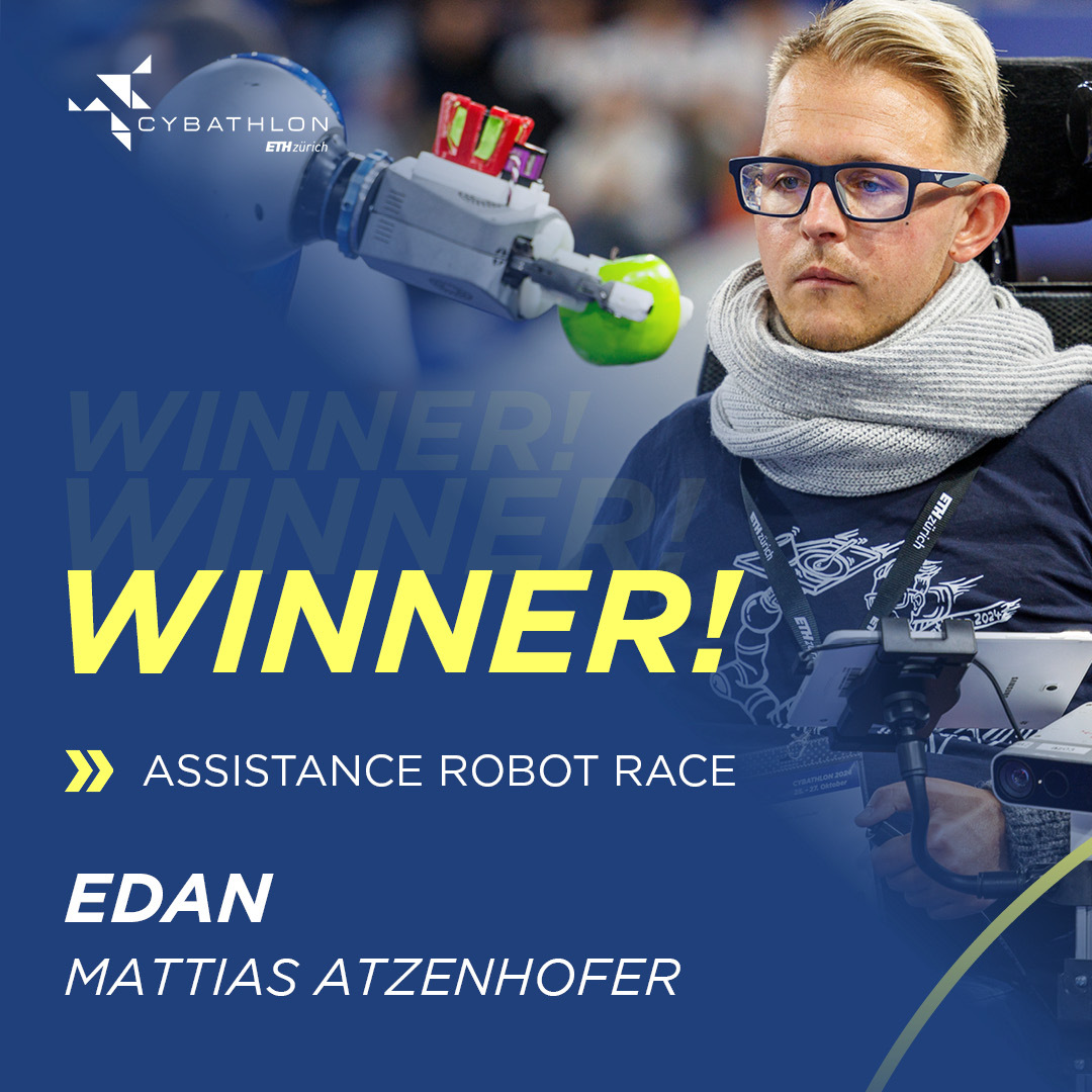 cybathlon's tweet image. 🏆 And the winner of the Assistance Robot Race at CYBATHLON 2024 is….
EDAN 🎉
Congratulations to the whole team, and a huge thank you to all the ROB teams for taking part! @bfh_hesb @ETH_en
#AssistanceRobot #CYBATHLON2024 @maxonglobal