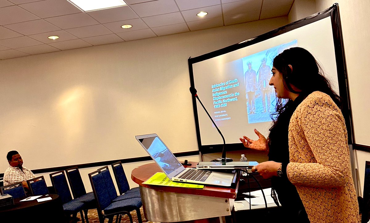 We are still going strong in Benton B as Rishna Johal shows how South Asians became implicated in Washington’s settler colonial project &amp; intentionally used in the subjugation of Indigenous communities as South Asian undercut Indigenous labor power. <a href="/WhaHistory/">Western History Association</a> #WHA2024