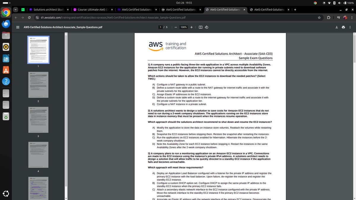 Shubham_ofcl's tweet photo. #LUD24  
Practiced some sample questions for the AWS SAA-C03 exam today! Tackling real-world scenarios and enhancing my problem-solving skills for effective cloud architecture solutions.  
#LearningUtsav #FestivalOfLearning #AWSCertified https://t.co/UyOB7AdSCb