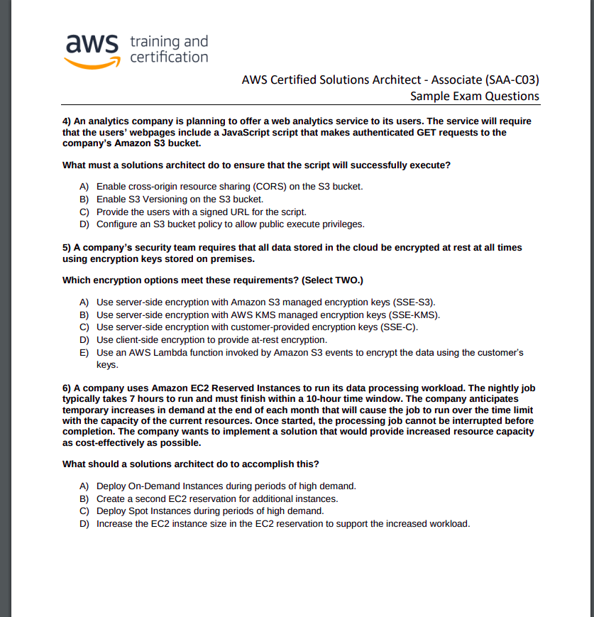Shubham_ofcl's tweet photo. #LUD24  
Practiced some sample questions for the AWS SAA-C03 exam today! Tackling real-world scenarios and enhancing my problem-solving skills for effective cloud architecture solutions.  
#LearningUtsav #FestivalOfLearning #AWSCertified https://t.co/UyOB7AdSCb