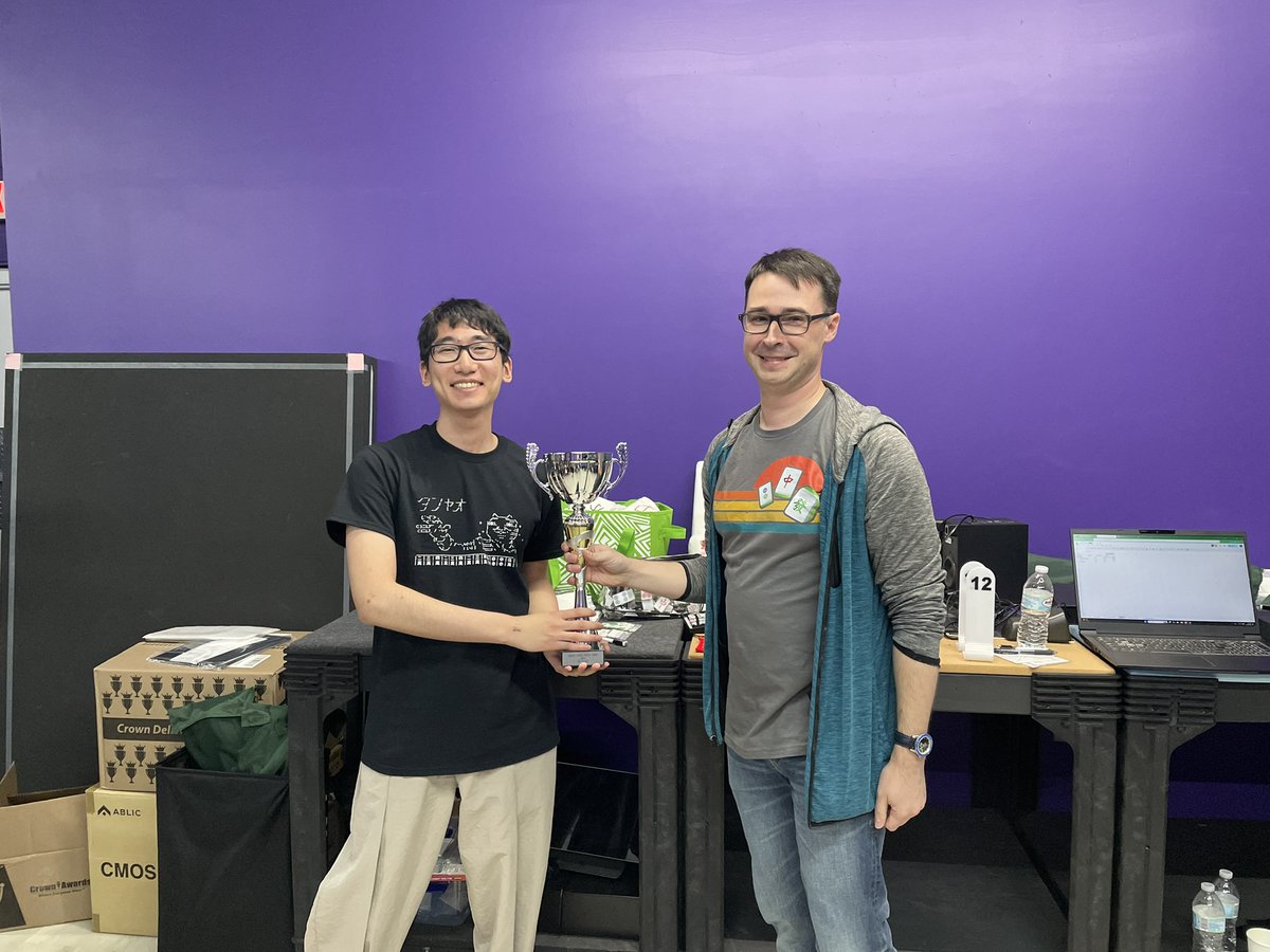 ChicagoMahjong's tweet photo. Pardon this long delayed post, we're slow on social media.

At the Great Lakes Riichi Open, we have a champion in Takahiro Sakurai.

Big thanks to South East Michigan (SEMi) Mahjong for hosting.  The good times were had. https://t.co/ChSJ95xWmN