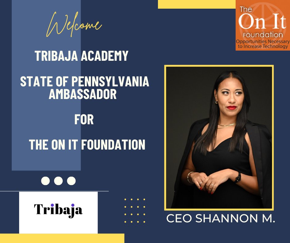 OnItFoundation's tweet photo. We are excited to have @Tribaja as our State Ambassador for Pennsylvania! 🎉Expanding our Free Tech Programs, Career Pathways, and STEM Edutainment Events for underserved communities! 🫶Become Your States Ambassador!https://t.co/VbSI90EZZt https://t.co/qGkMABiwDP