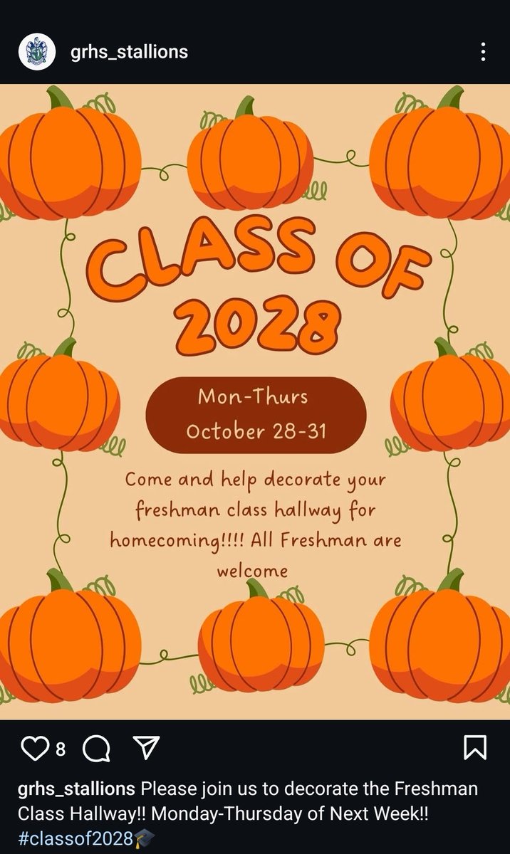 Class of 2028 hall decorations,  Mon-Thurs All Freshman welcome
<a href="/GRHS_Stallions/">Green Run Stallions</a> <a href="/GRC_PTSA/">Green Run Collegiate PTSA</a>