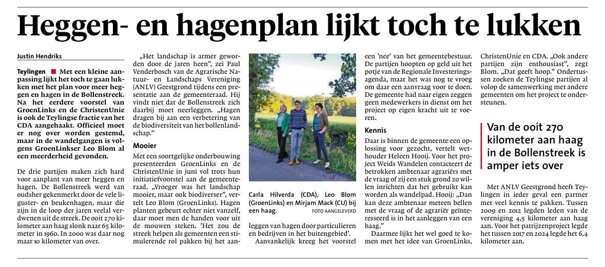 Wij maken ons sterk voor de terugkeer van heggen en hagen in de #Bollenstreek omdat het #Teylingen mooier maakt. 💚#biodiversiteit #cdateylingen #cdavandaag