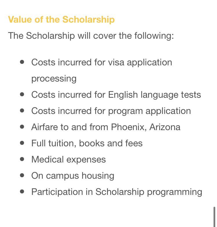 Guys, apply for this ASAP. Free sponsorship to the USA🇺🇸 without IELTS. ❌No application fee. All expense paid!! 
✅Visa
✅Flight
✅Accommodation 
✅Stipend
✅Medical Expenses
✅Books and Fees
✅Full Tuition 
✅Ielts is optional 
This is 100% scholarship.
It’s open to all