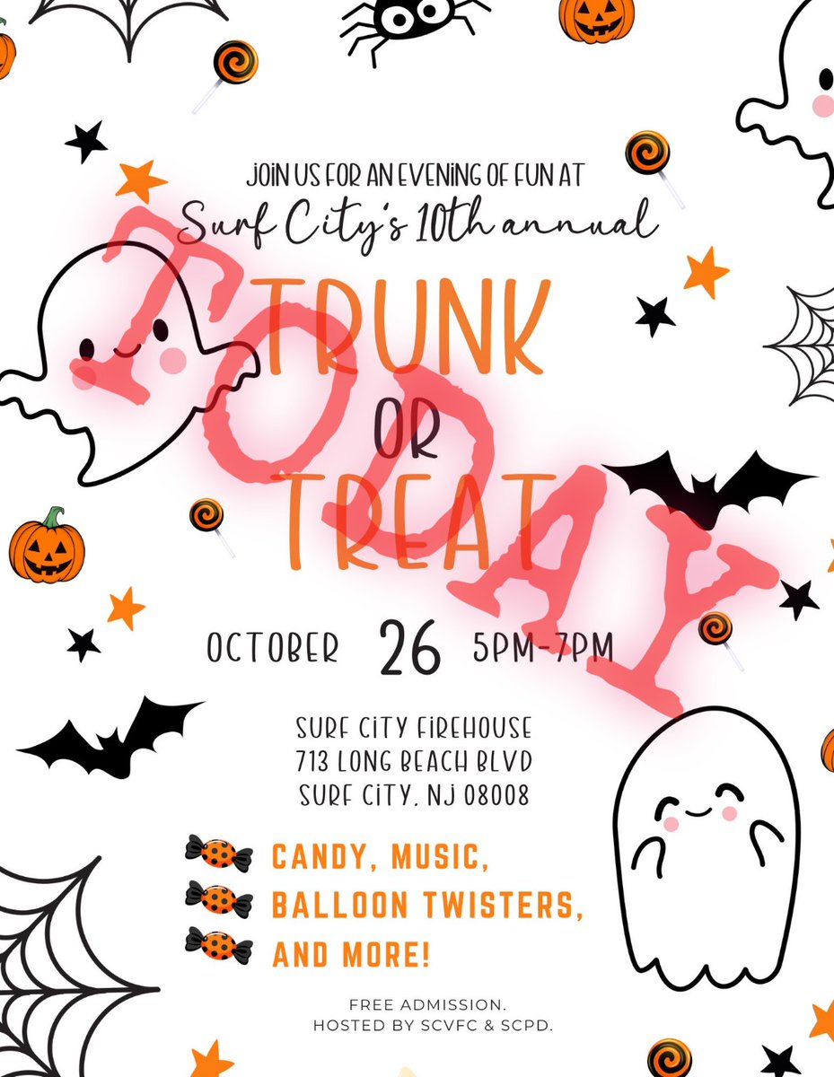 TODAY'S THE DAY! SURF CITY'S 10TH ANNUAL TRUNK OR TREAT. 5PM-7PM 813 Long Beach Blvd, Surf City.