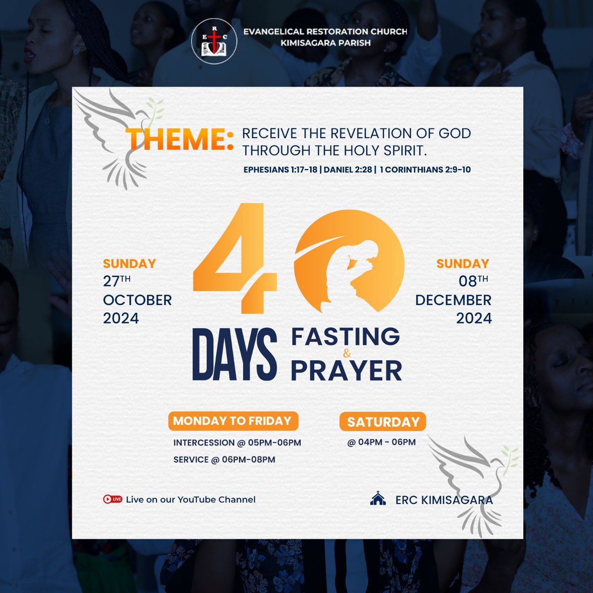 This is an Appointment with our FATHER ✨
Join us on this sacred journey of 40 Days of Fasting and Prayer 🙏🏽.

Let’s seek His presence, align our hearts, and experience divine breakthroughs. The time is now to reconnect, renew, and revive our spirits in His love.

James 4:8