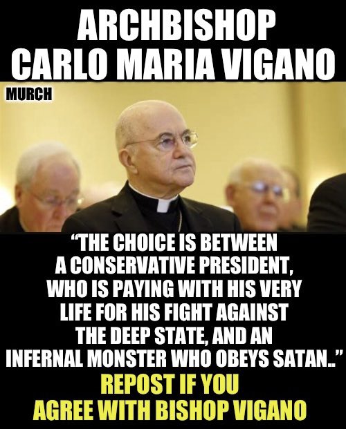 TheEXECUTlONER_'s tweet photo. Archbishop Vigano, who was excommunicated by Pope Francis because he revealed financial corruption in the Vatican, &amp; a 2018 letter accusing Pope Francis &amp; other Catholic leaders of covering up sexual abuse allegations, had this to say about Kamala Harris &amp; President Trump👇

💯%! https://t.co/dEya5z1vbu
