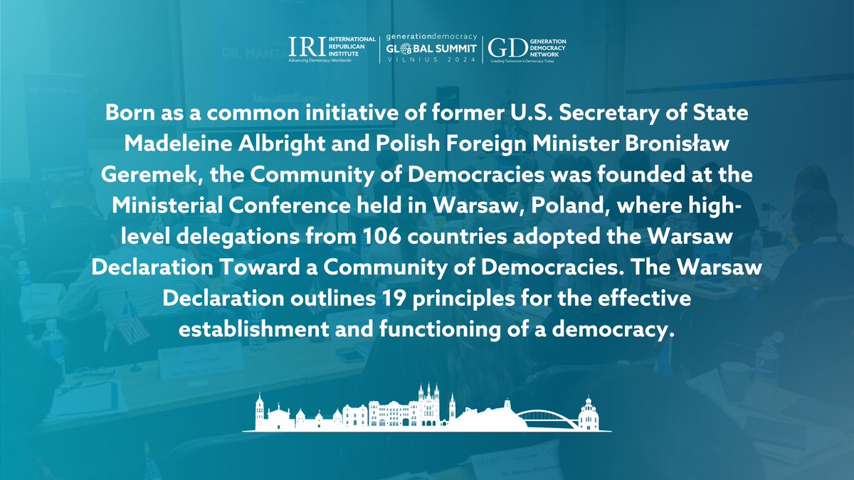 Generation Democracy (@irigendem) on Twitter photo <a href="/CommunityofDem/">CoD</a> at the IRI GenDem Global Summit!
Our partner, the Community of Democracies (CoD), played a vital role at the 2024 <a href="/IRIglobal/">International Republican Institute</a>'s Generation Democracy Global Summit in Vilnius! CoD's Secretary General, <a href="/Adomenas/">Mantas Adomėnas</a>, delivered a powerful keynote address, setting the <a href="/CommunityofDem/">CoD</a> at the IRI GenDem Global Summit!
Our partner, the Community of Democracies (CoD), played a vital role at the 2024 <a href="/IRIglobal/">International Republican Institute</a>'s Generation Democracy Global Summit in Vilnius! CoD's Secretary General, <a href="/Adomenas/">Mantas Adomėnas</a>, delivered a powerful keynote address, setting the