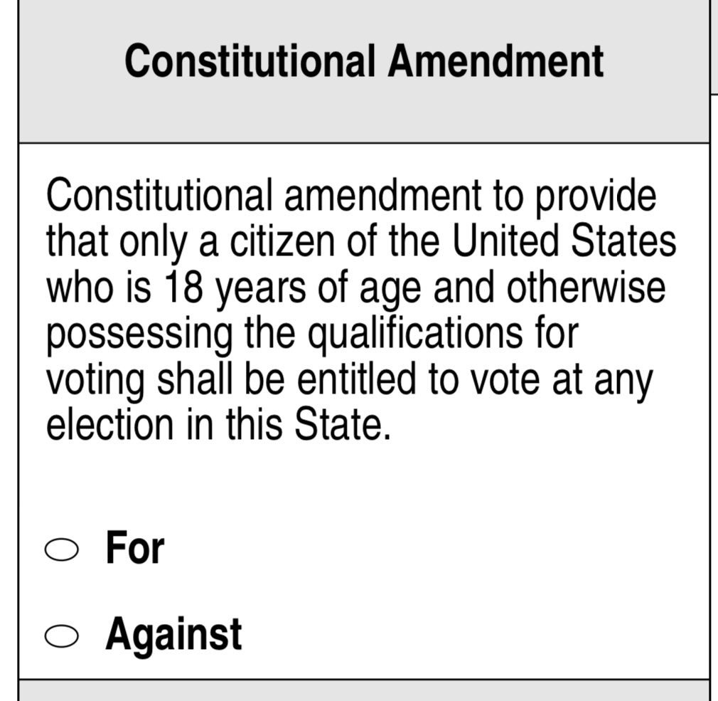 Travis Fain (@travisfain) on Twitter photo Looking at the #ncpol sample ballot this morning. Why isn’t the phrase “at least 18 years of age” in here? For that matter why isn’t citizen plural? Looking at the #ncpol sample ballot this morning. Why isn’t the phrase “at least 18 years of age” in here? For that matter why isn’t citizen plural?