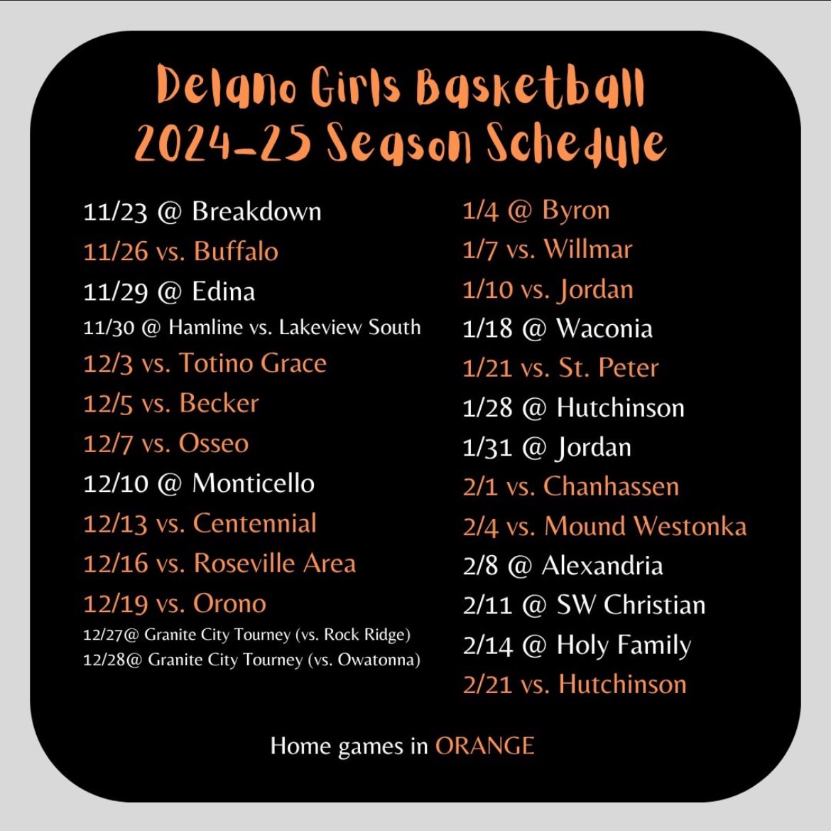 Here is my 2024-2025 High School basketball season schedule. <a href="/deltigerhoops/">Delano Girls Basketball</a>