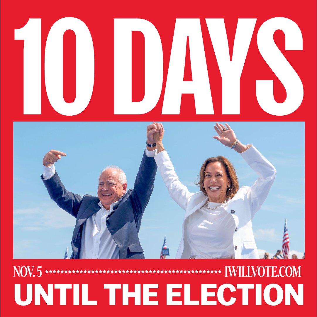 In the next 10 days, we must organize, mobilize, and vote. 

America, let’s do this together: IWillVote.com.