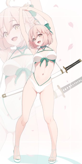 季節外れの水着沖田さんを描きました。 