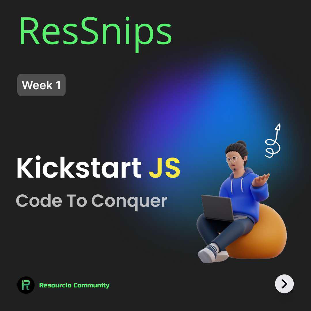 resourcio_'s tweet photo. ๐ #ResSnips - Week 1 ๐
#Topic: kickStartJS: Code to Conquer
#Day7: The Final One ๐
๐ READY. SET. CODE ๐
Itโs Day 7 - Final Day of #ResSnips #Week1
Check out the thread๐งต to know more๐
#ResourcioCommunity #CodeSnippets https://t.co/tgx0BpHw77