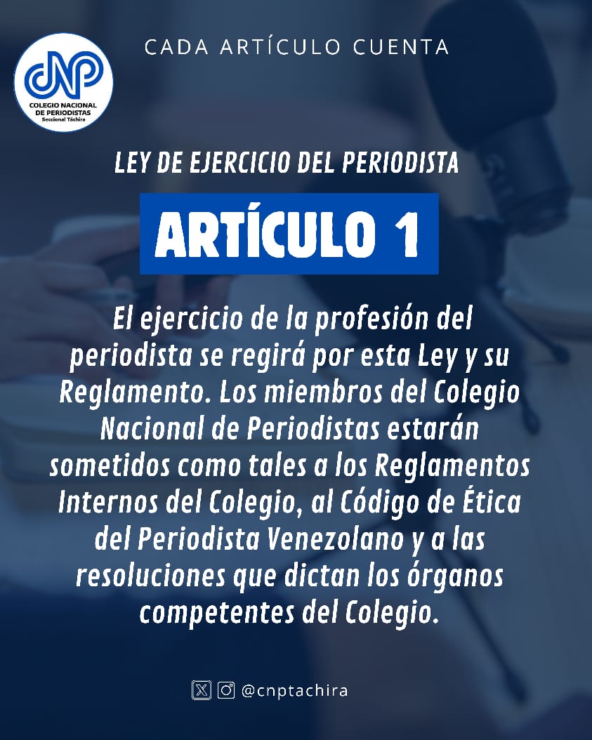 🌟 ¡Conectemos con la LEY DE EJERCICIO DEL PERIODISTA! 
📜 Conocer nuestros derechos y deberes es fundamental para ejercer un periodismo responsable. Juntos, construimos un futuro donde la información sea libre y veraz. 

<a href="/cnpven/">cnpven</a>
#Táchira 
#PeriodismoResponsable