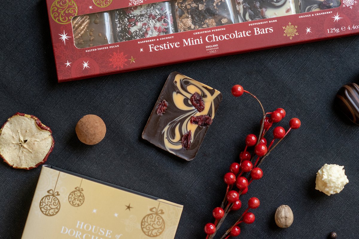 A delicious collection of 5 Christmassy flavours, our Festive Mini Chocolate Bars are a tasty treat this Christmas. Topped with flavours including Christmas Pudding, and Peppermint, these bars are the perfect choice.

Available online at houseofdorchester.com.