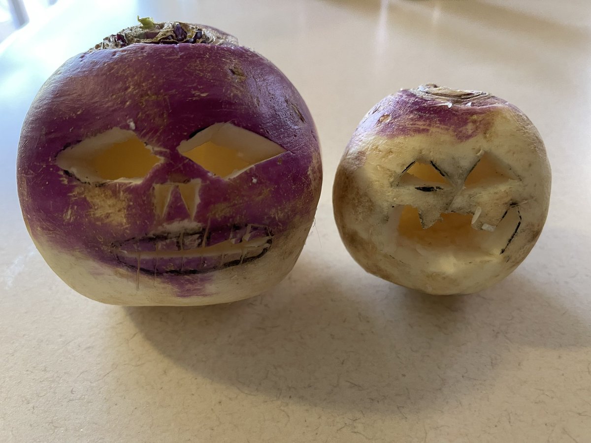 BryanHolmes5335's tweet photo. Miles' first time carving a turnip. They are a bit harder than pumpkins because they aren't hollow, but he did a great job. https://t.co/xmMKHOUaB8