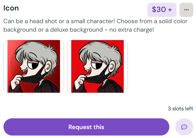 Opening 3 slots for some icon commissions! It can be a headshot or a small character like a mascot. Get 'em get 'em!

ko-fi.com/candythecane...