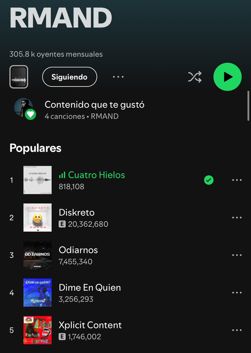 AlexStarsFans's tweet photo. Cuatro Hielos ha vuelto al top 1 de Rmand reemplazando a la canción Diskreto. #AlexPonce #Rmand #CuatroHielos https://t.co/3LmzGf7ZQn